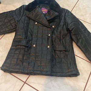 Vintage Girl’s Baby Doll Black Polyvinyl Quilted Pea Coat